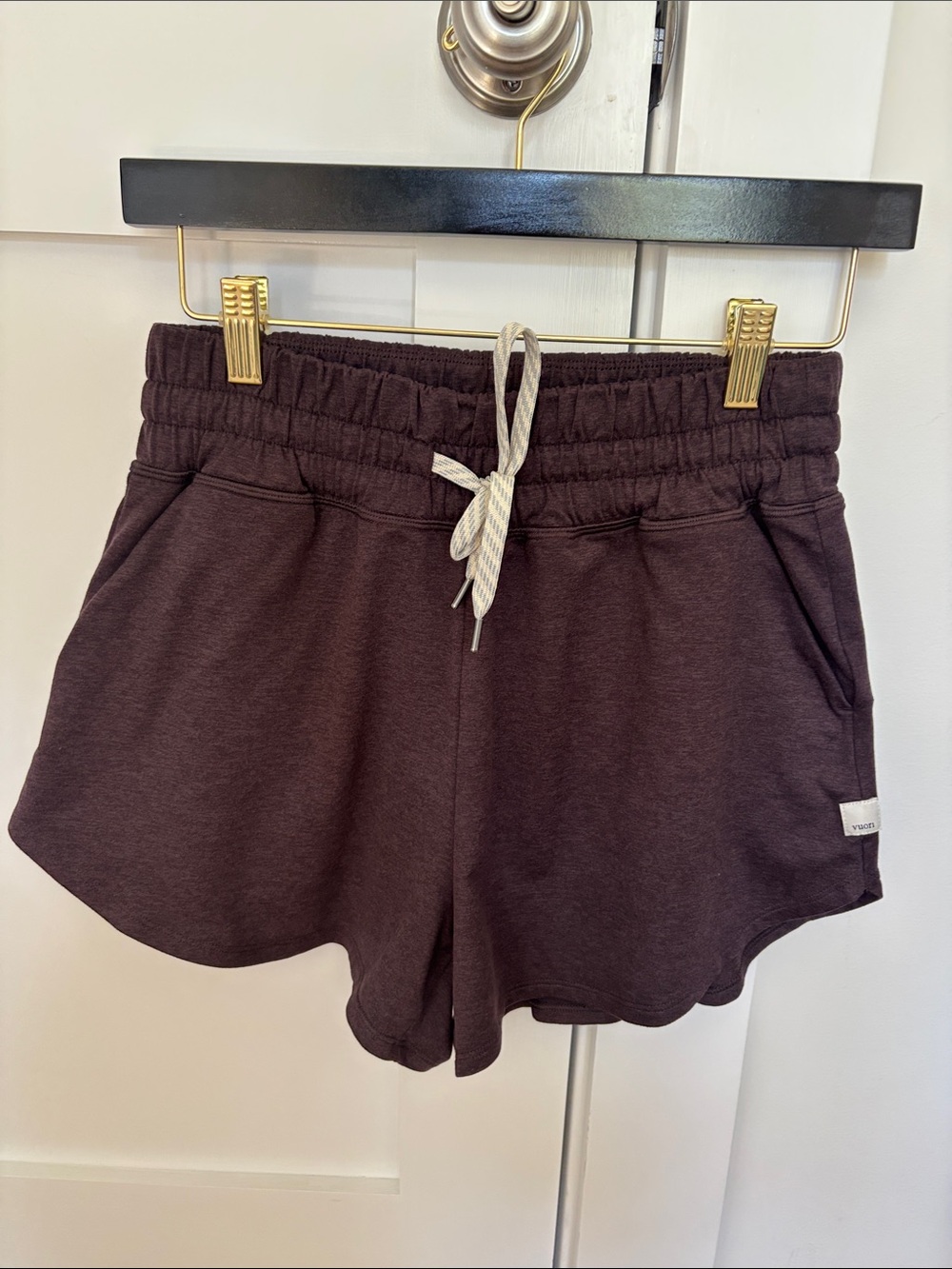 Vuori Women's Brown Athletic Shorts with White Drawstring